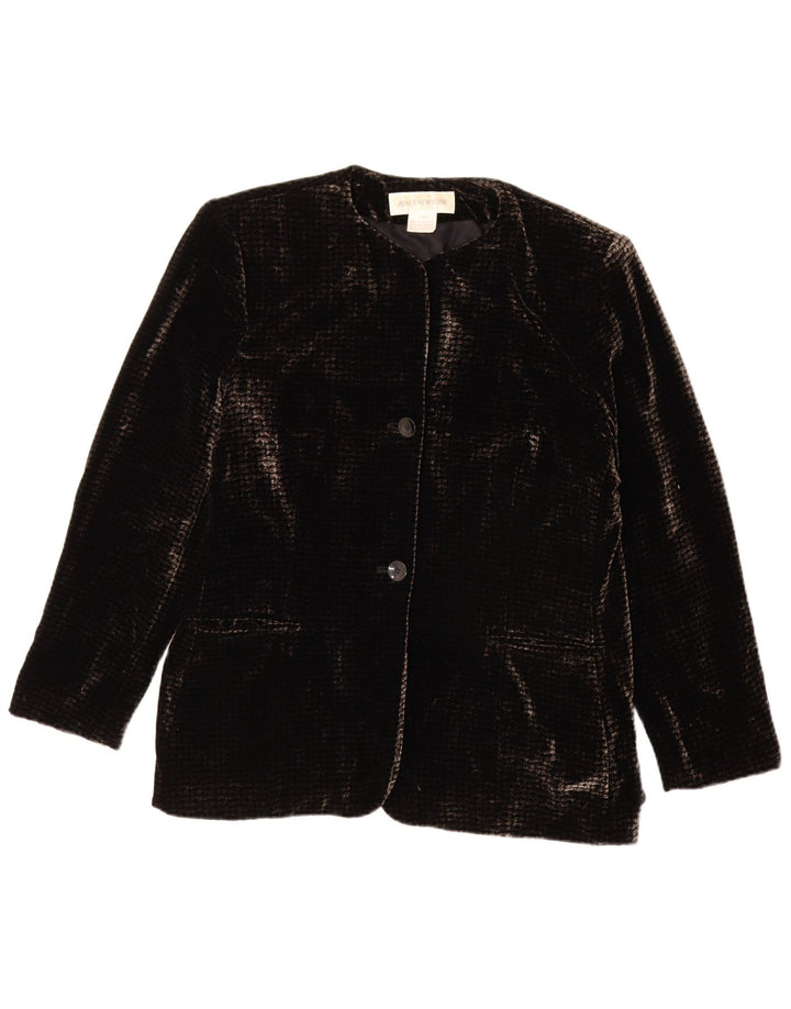 Jaqueta blazer feminina de veludo com 2 botões Jones New York Reino Unido 16 grande rayon preto