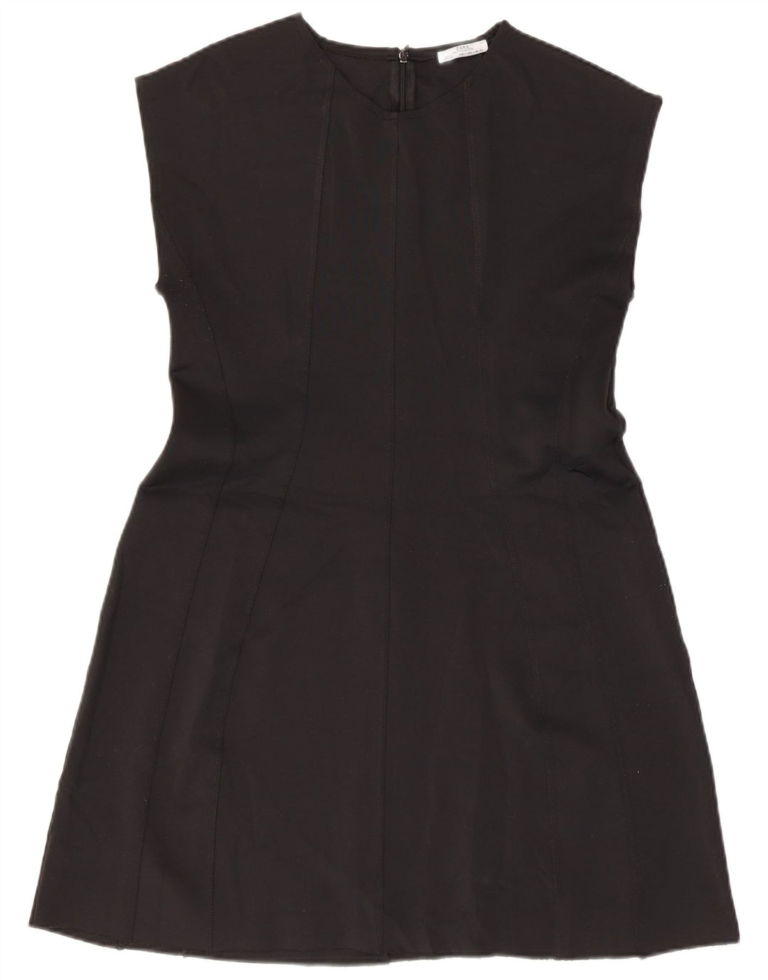 Vestido feminino Zara sem mangas evasê UK 14 grande poliéster preto