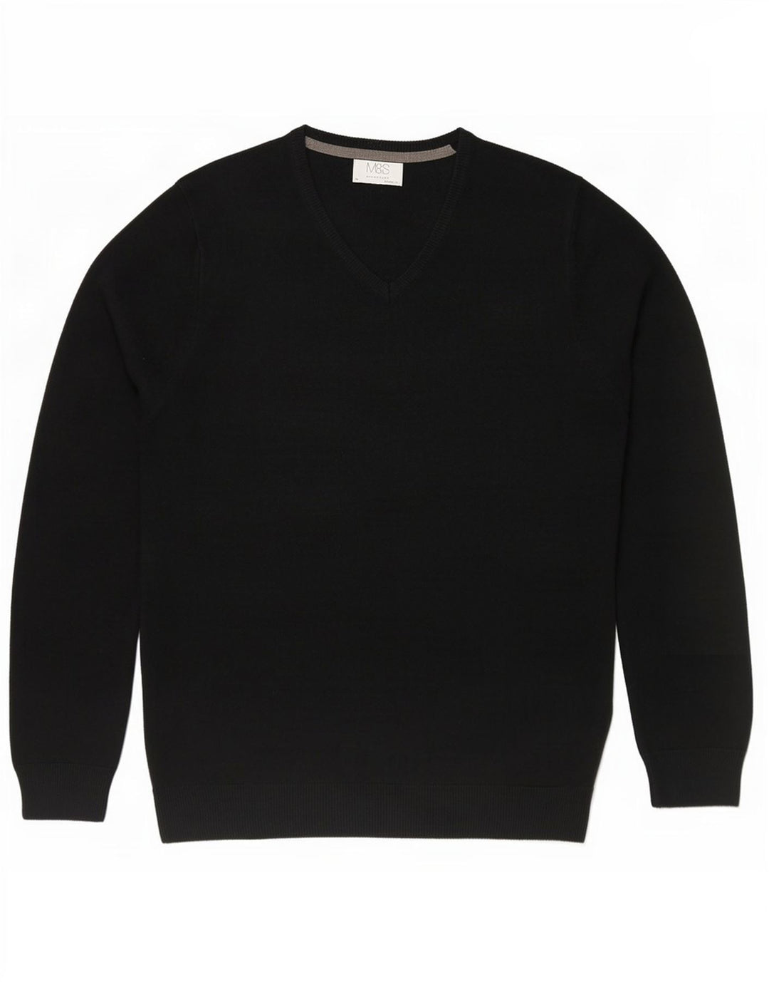Suéter masculino Marks & Spencer com ajuste regular e decote em V, acrílico preto médio