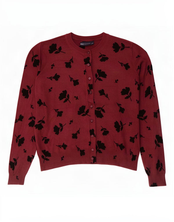 Suéter cardigã feminino Marks & Spencer Reino Unido 18 XL Borgonha floral viscose