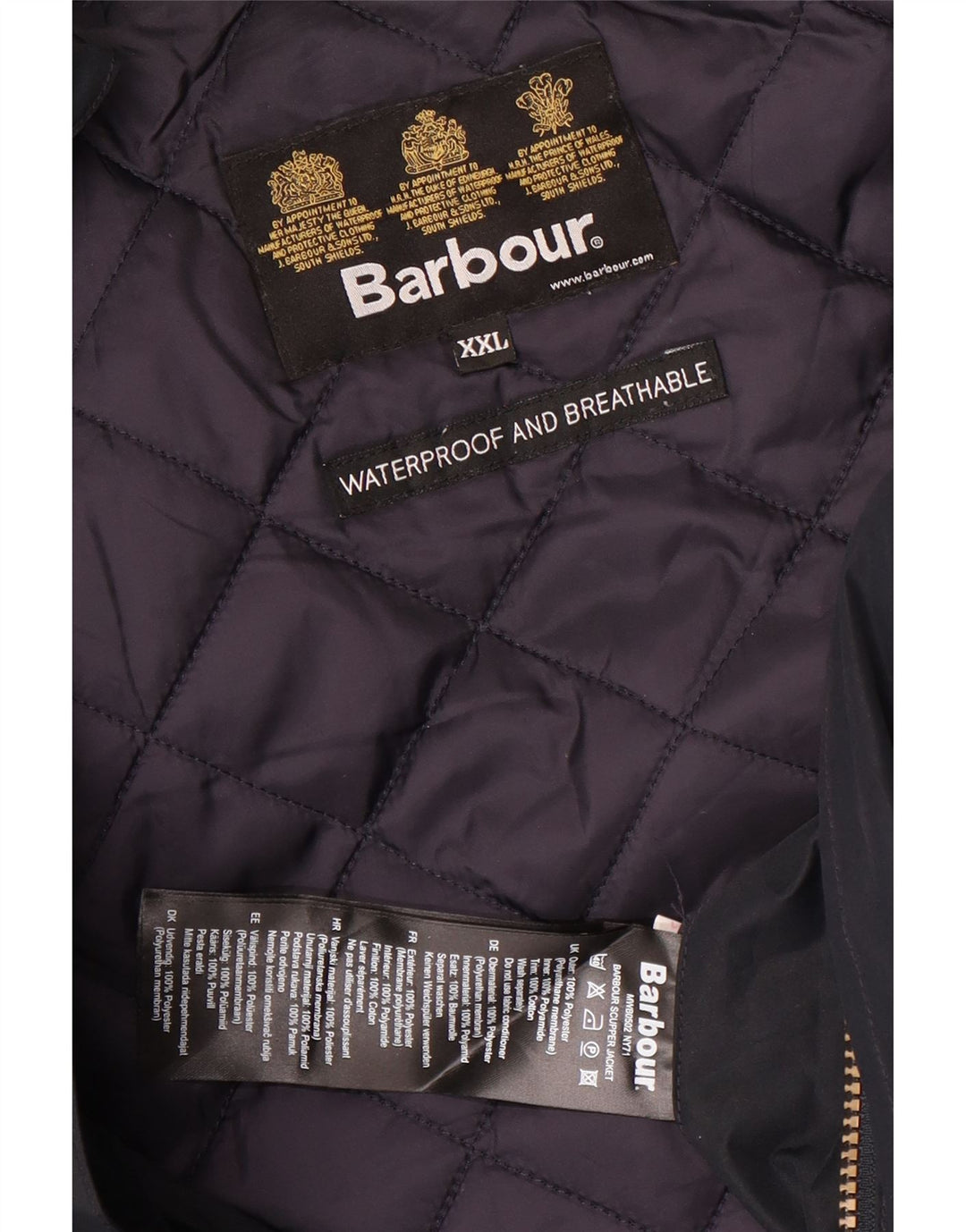 Casaco corta-vento masculino Barbour com capuz UK 44 2XL poliéster azul marinho
