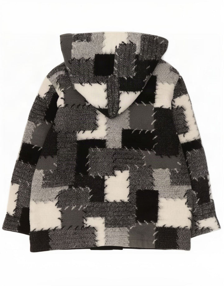 Jaqueta corta-vento feminina vintage com capuz Reino Unido 14 patchwork cinza médio