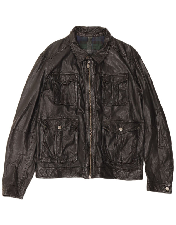 Jaqueta de couro masculina Massimo Dutti UK 42 XL pele de carneiro preta