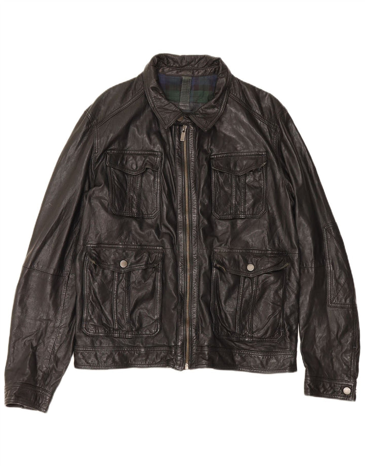Jaqueta de couro masculina Massimo Dutti UK 42 XL pele de carneiro preta