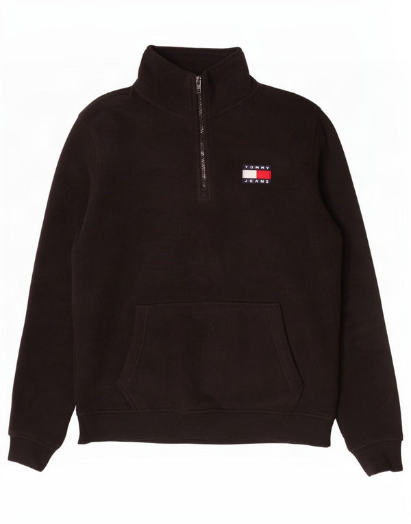 Tommy Hilfiger Suéter masculino de lã com zíper e gola média poliéster preto