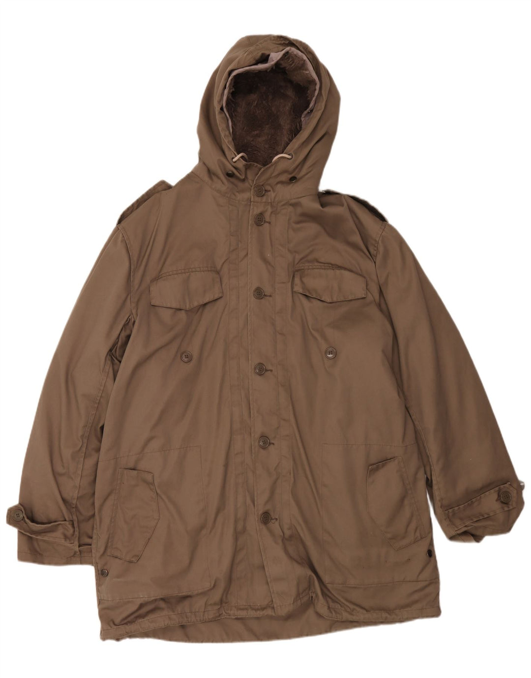 Sobretudo masculino vintage com capuz UK 42 XL poliéster marrom