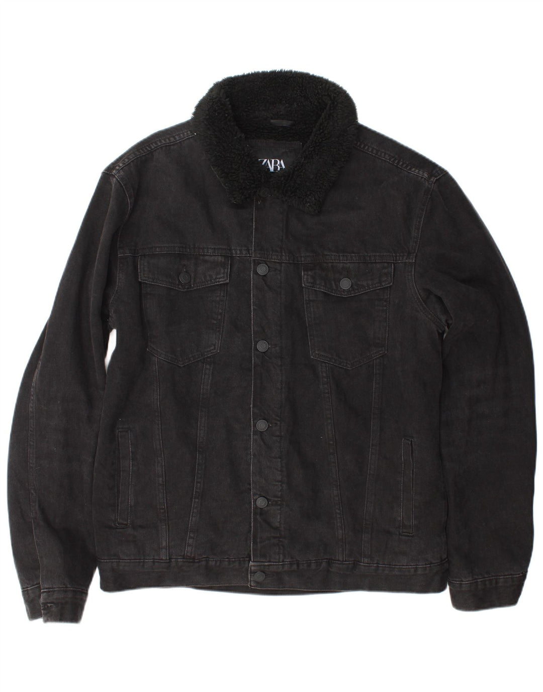Zara Mens Denim Sherpa Jacket UK 40 Grande Poliéster Preto