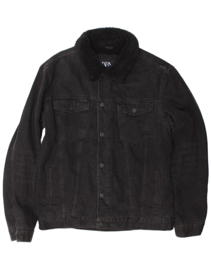Zara Mens Denim Sherpa Jacket UK 40 Grande Poliéster Preto