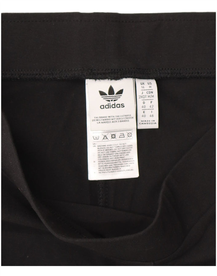 Leggings Adidas Femininas UK 14 Médias Listradas Pretas Algodão