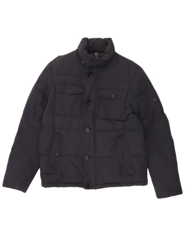 Jaqueta acolchoada masculina Tommy Hilfiger UK 38 poliéster azul marinho médio