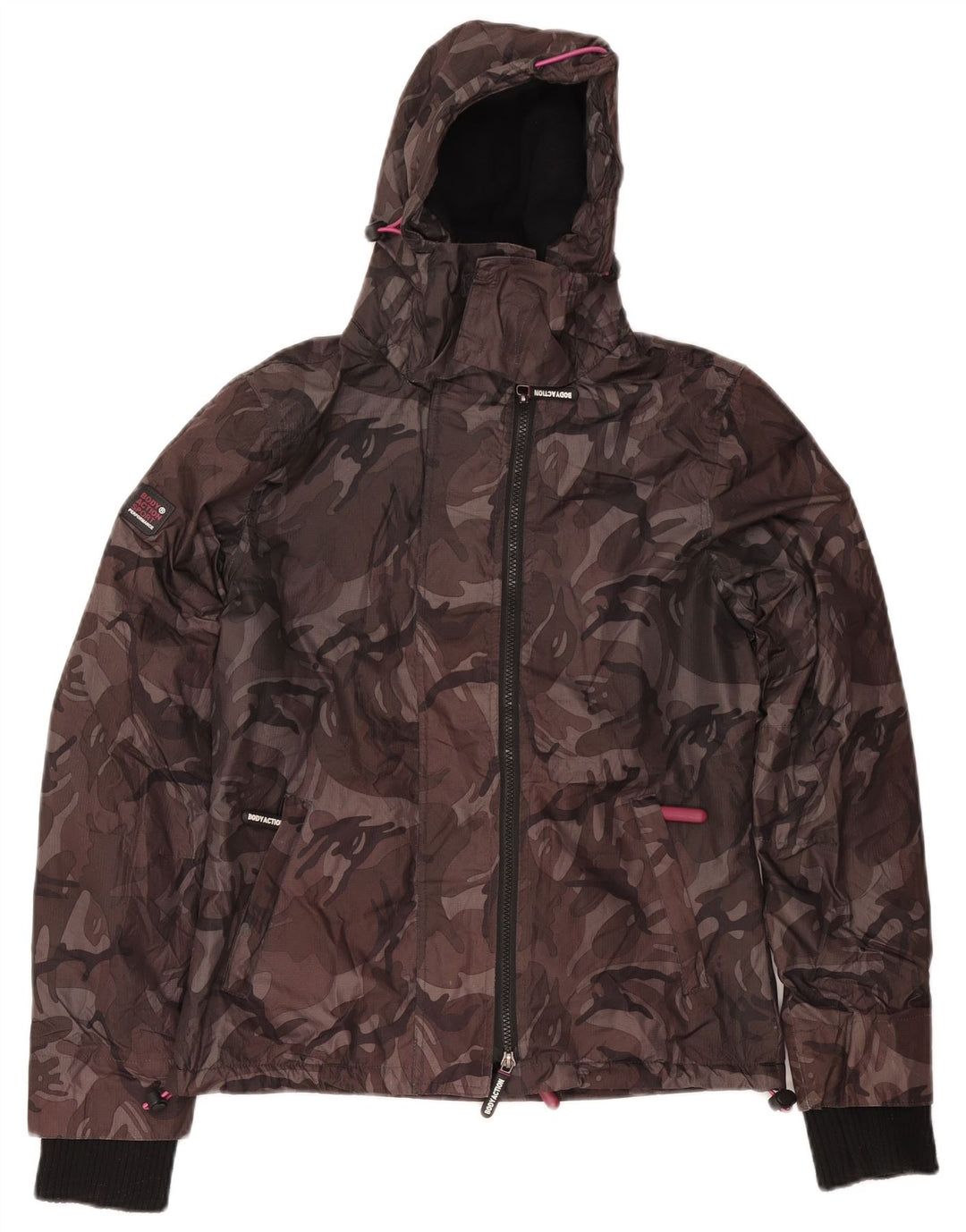 Jaqueta corta-vento feminina vintage com capuz Reino Unido 10 pequena camuflagem cinza