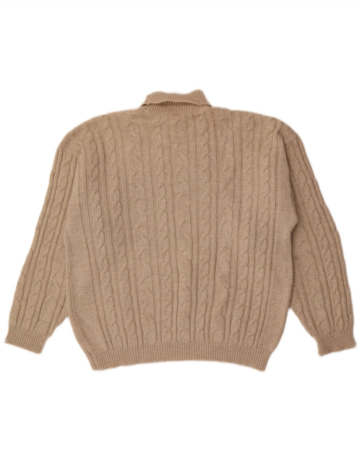 Suéter masculino vintage com gola redonda, meio bege geométrico