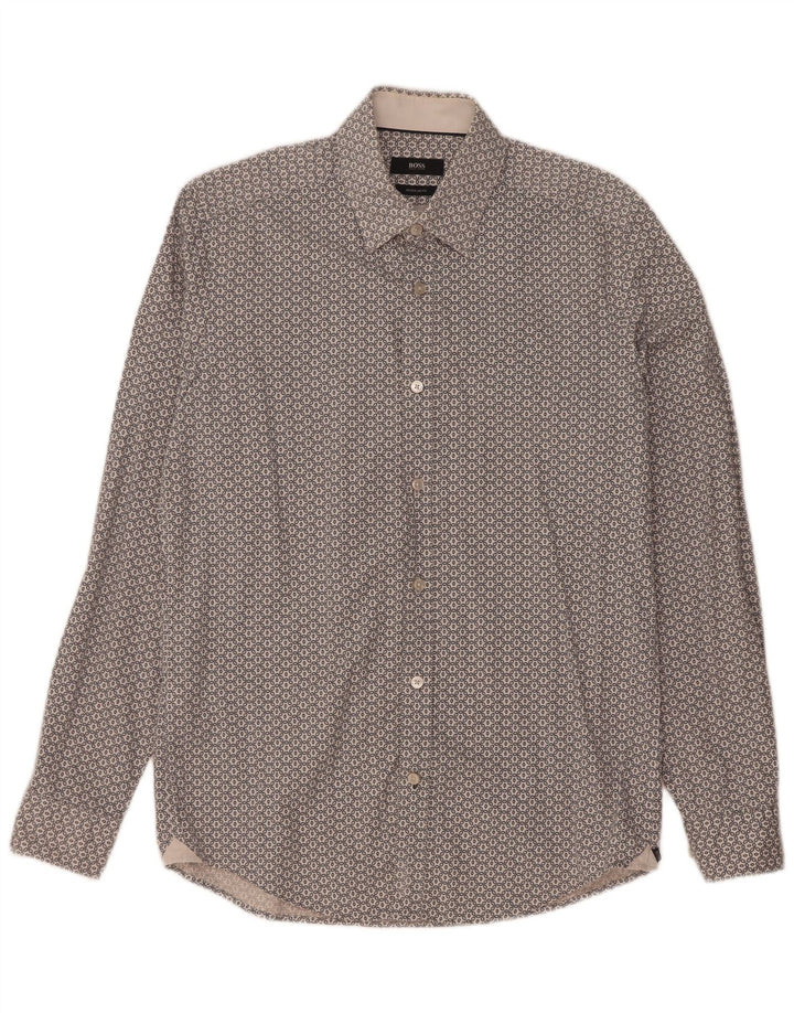 Camisa masculina Hugo Boss Regular Fit pequena de algodão floral branco