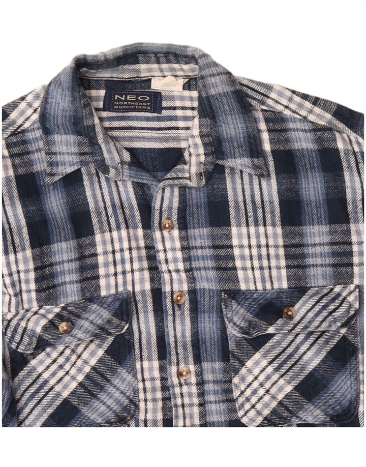 Camisa masculina de flanela VINTAGE grande algodão xadrez azul