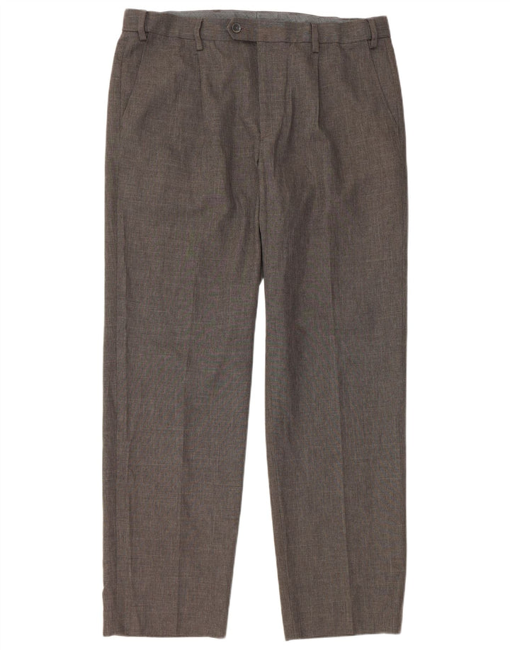 Calça masculina de terno reto Marks & Spencer W36 L31 poliéster cinza