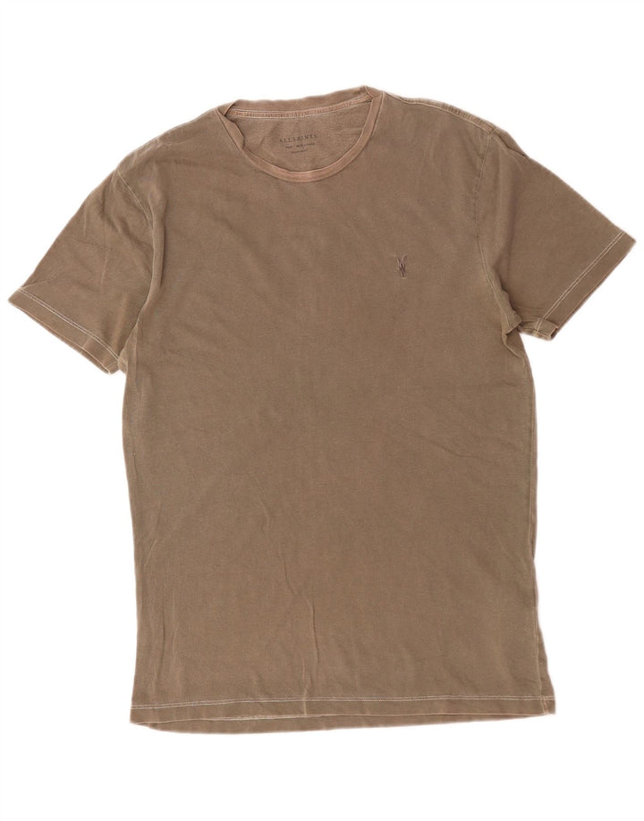 All Saints Mens Camiseta Regular Fit Top Pequeno Algodão Marrom