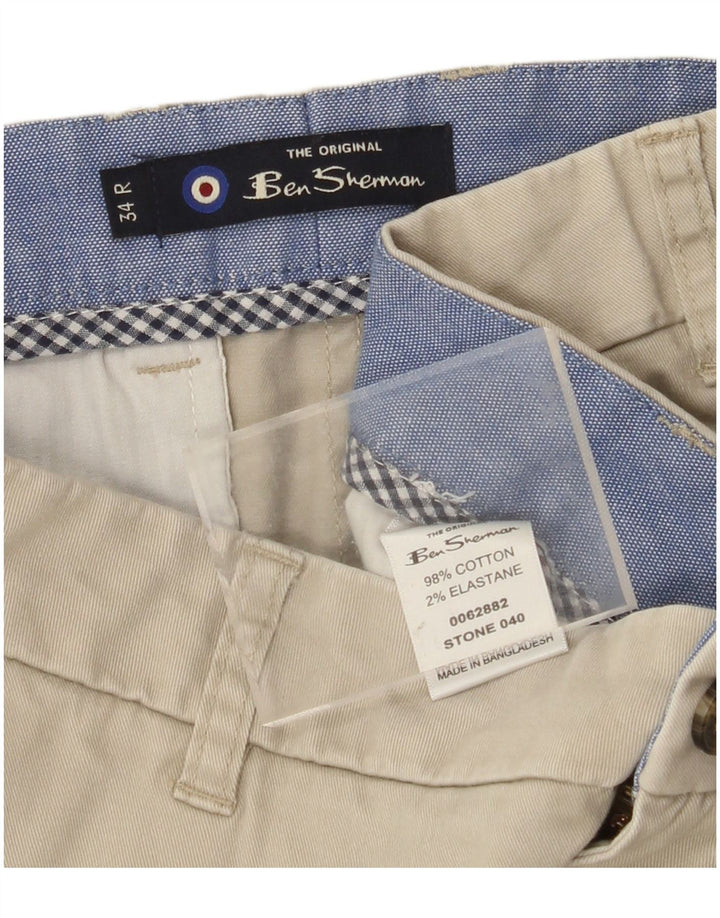Calça chino masculina BEN SHERMAN de ajuste regular W34 L29 algodão bege