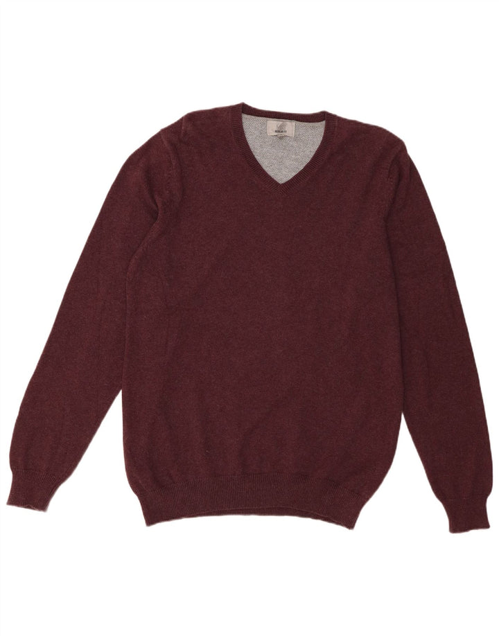 Suéter masculino Marks & Spencer com ajuste regular e decote em V médio Borgonha