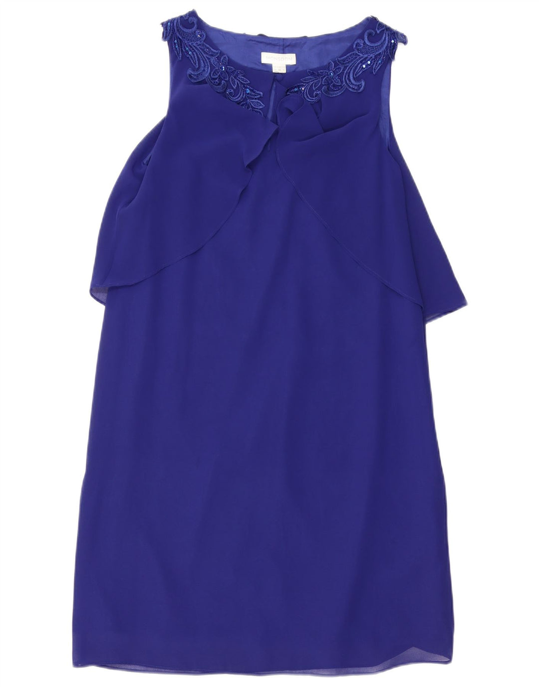 Vestido feminino MONSOON sem mangas, tamanho UK 10, pequeno, azul, acetato floral