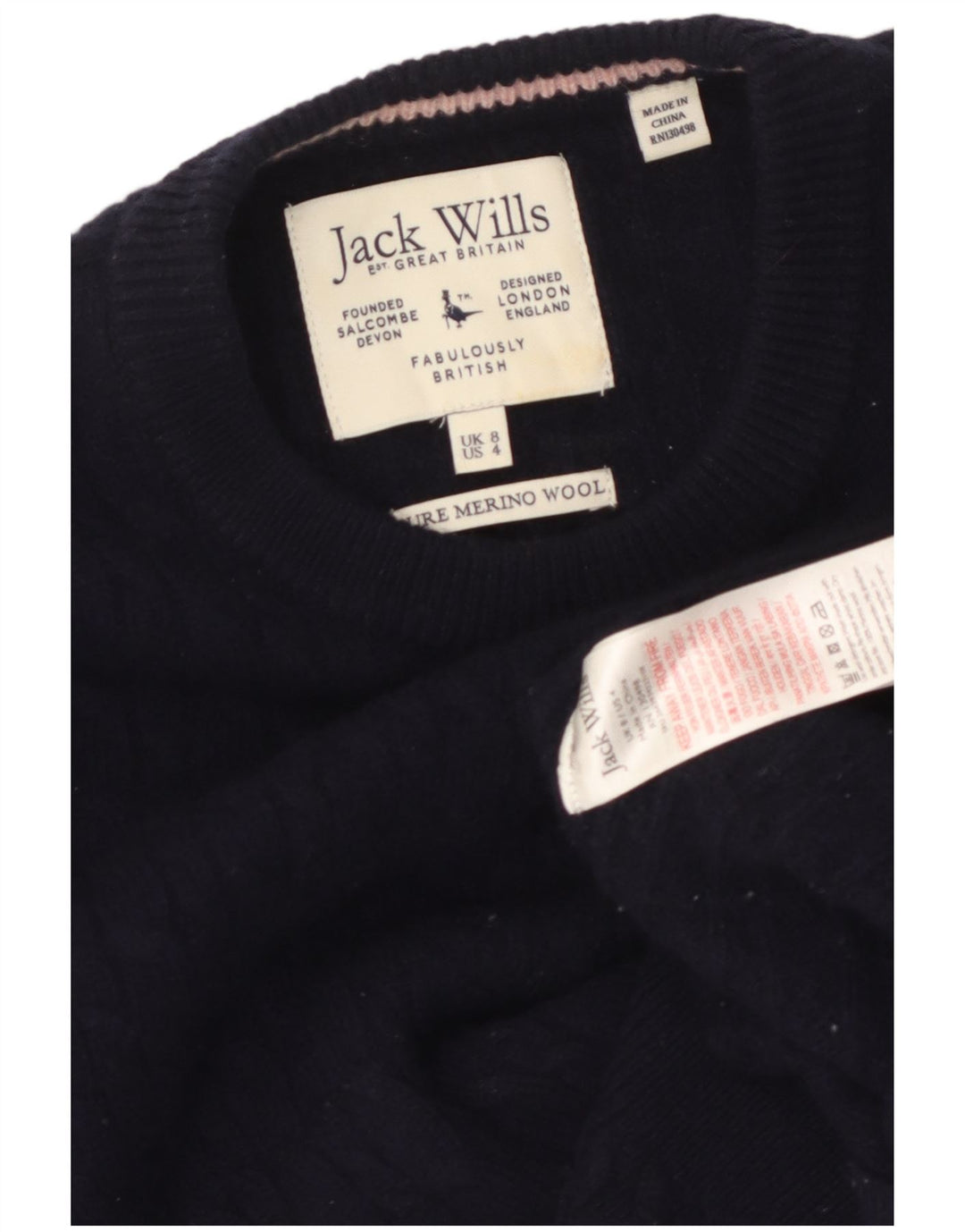 JACK WILLS Suéter feminino com gola redonda, Reino Unido 8, pequeno, azul marinho