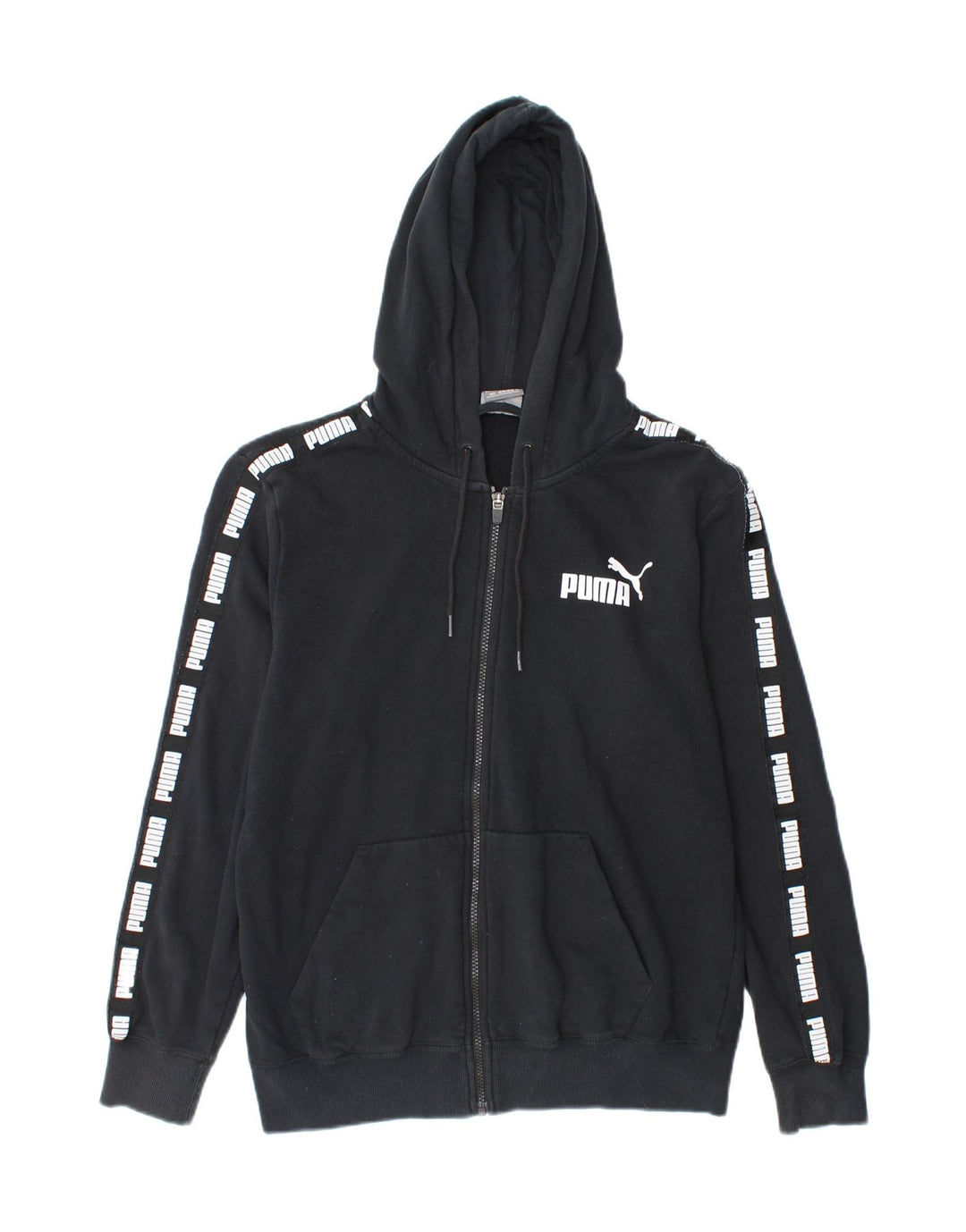 Suéter masculino PUMA com capuz e zíper gráfico médio algodão preto