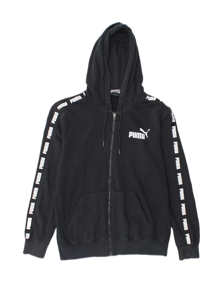 Suéter masculino PUMA com capuz e zíper gráfico médio algodão preto