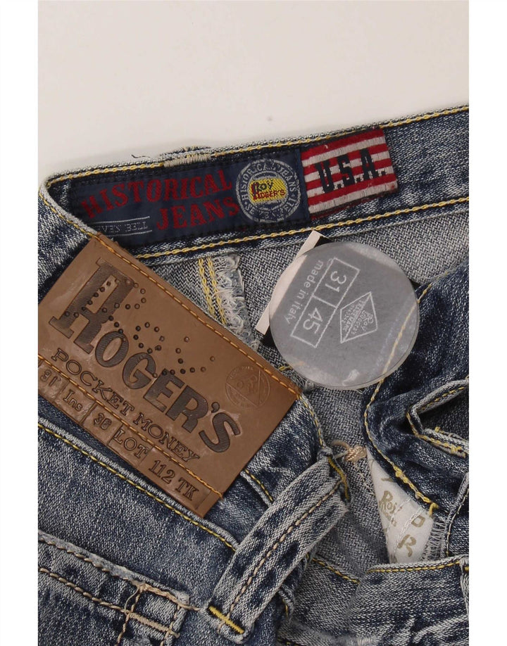Calça jeans reta masculina Roy Rogers desgastada W31 L33 algodão azul