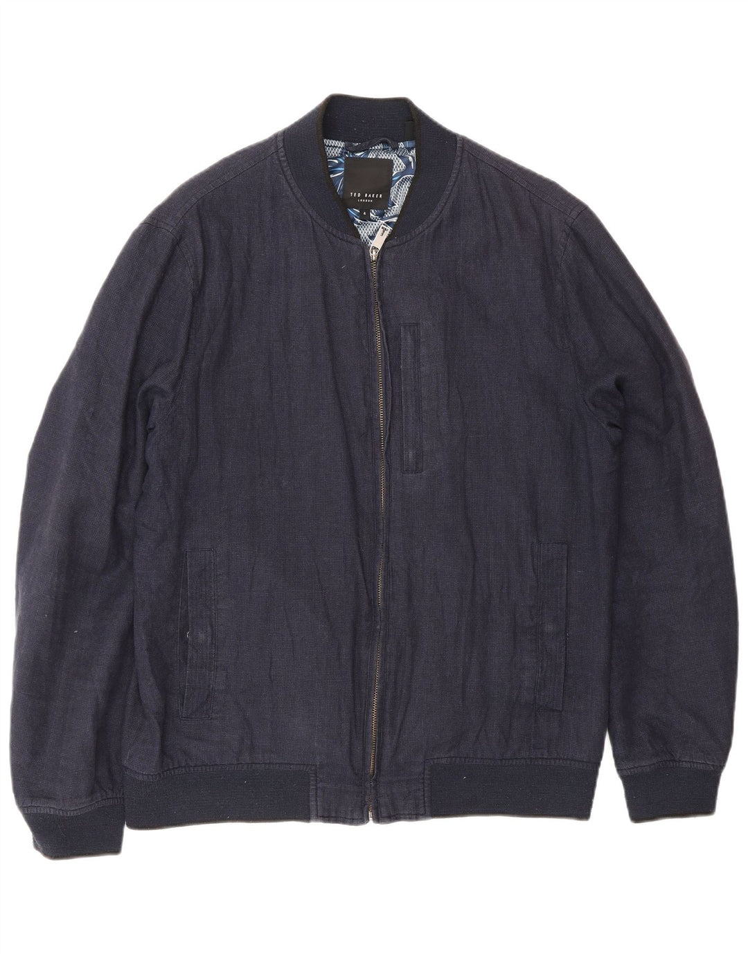 Jaqueta bomber masculina Ted Baker tamanho 4 grande linho azul marinho