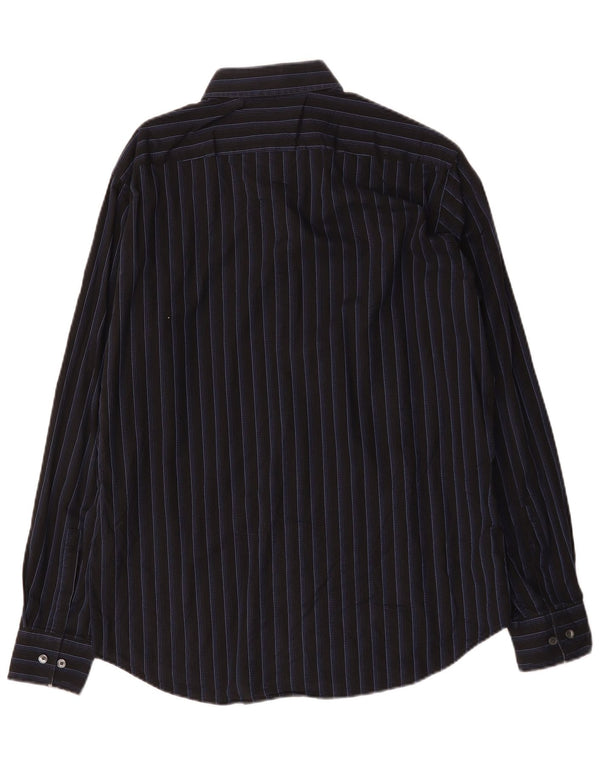 Camisa masculina Hugo Boss tamanho 41 16 grande algodão listrado preto