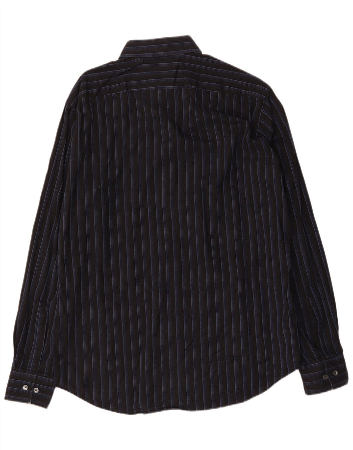 Camisa masculina Hugo Boss tamanho 41 16 grande algodão listrado preto