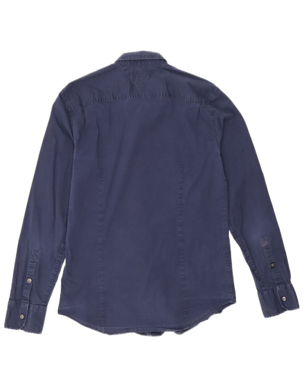 Camisa masculina Tommy Hilfiger Slim Fit grande algodão azul marinho