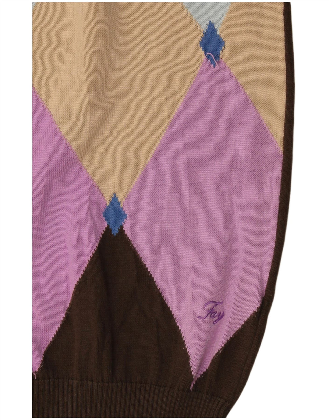 Suéter masculino Fay com decote em V grande marrom argyle/diamante