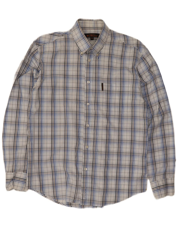 Camisa masculina Ben Sherman de algodão xadrez azul médio