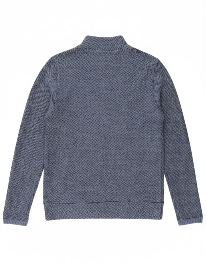 WEIRD FISH Mens Cardigan Suéter Pequeno Algodão Azul