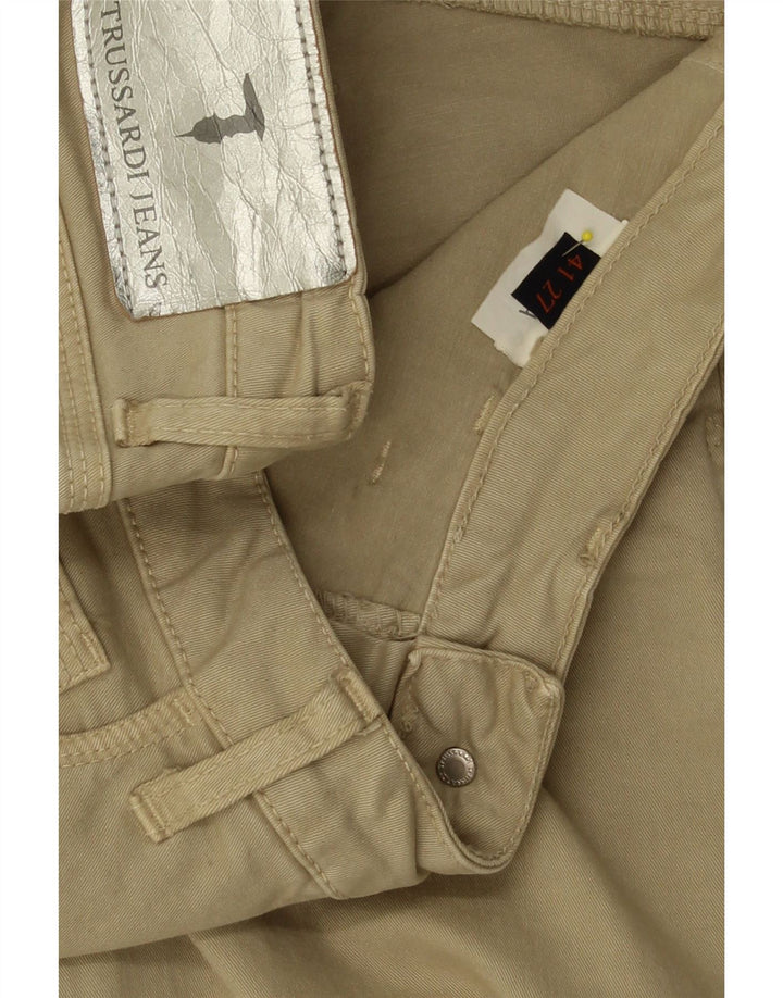 TRUSSARDI Womens Slim Casual Trousers W27 L29 Beige Cotton Vintage Trussardi and Second-Hand Trussardi from Messina Hembry 