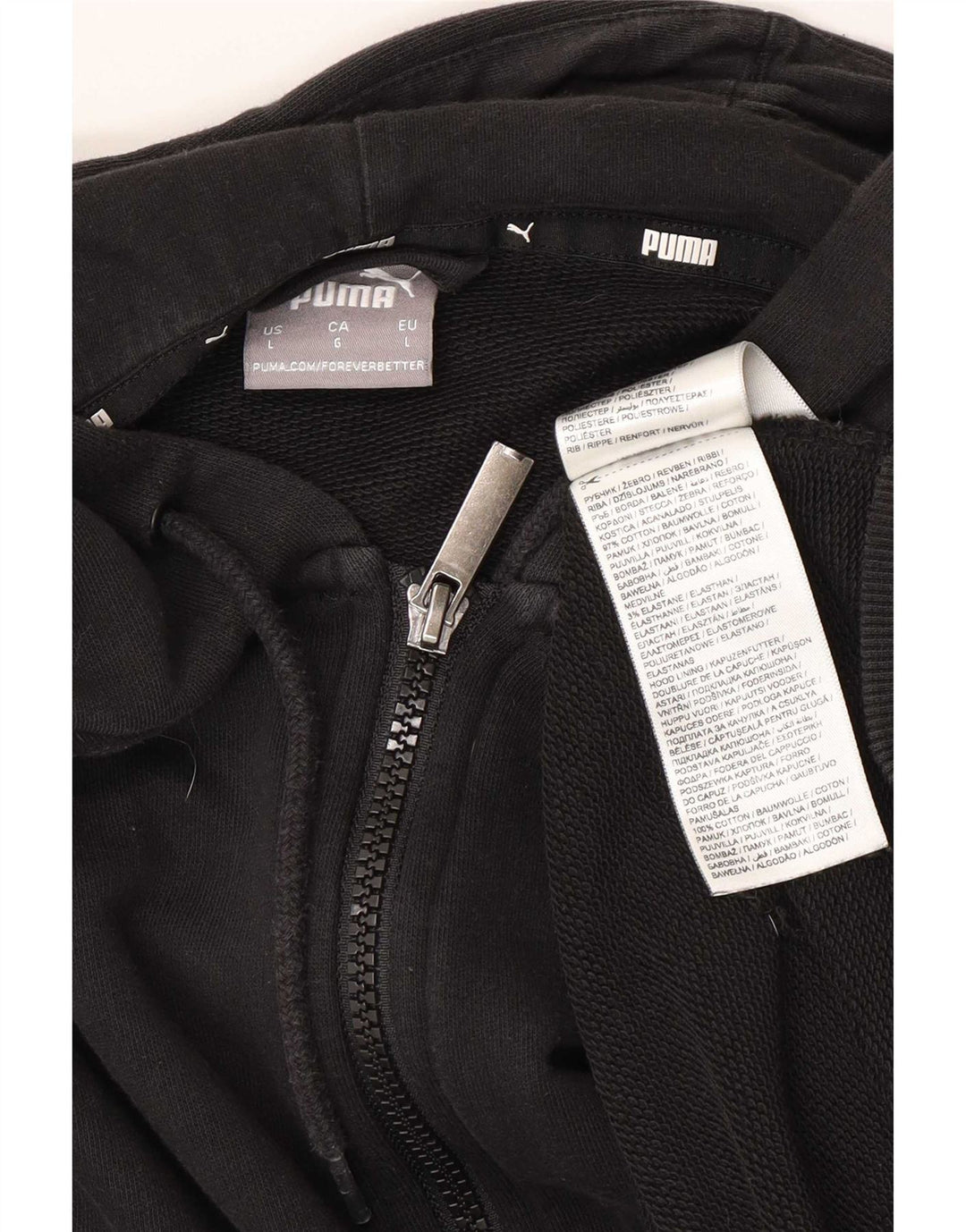 Suéter masculino Puma com capuz e zíper grande algodão preto