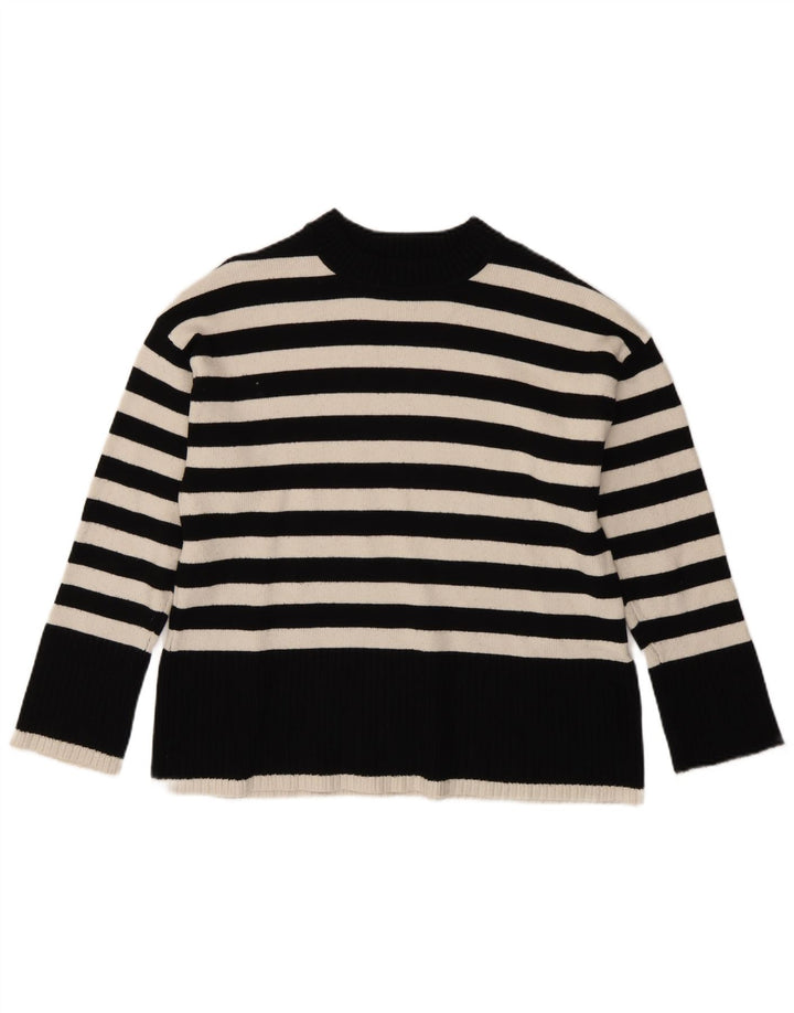 Suéter feminino Zara com gola tartaruga grande e listrado preto pequeno Reino Unido 10