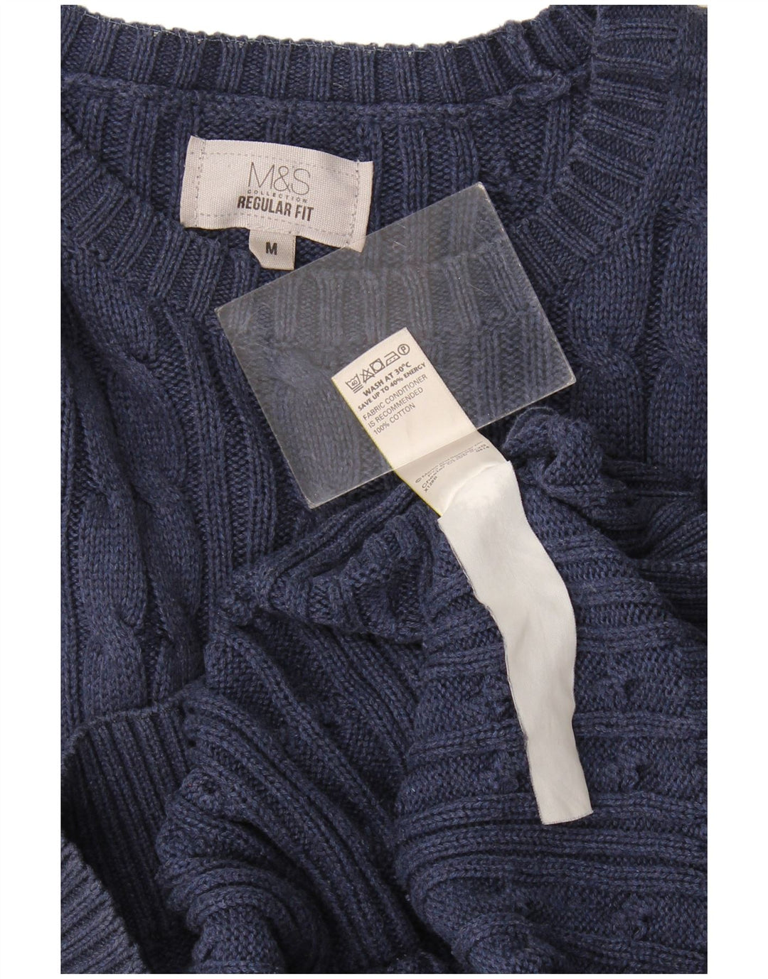 Suéter masculino Marks & Spencer com ajuste regular e gola redonda, azul marinho médio
