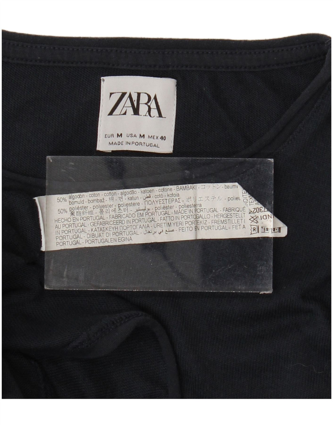 ZARA Womens T-Shirt Top UK 14 Medium Navy Blue Cotton
