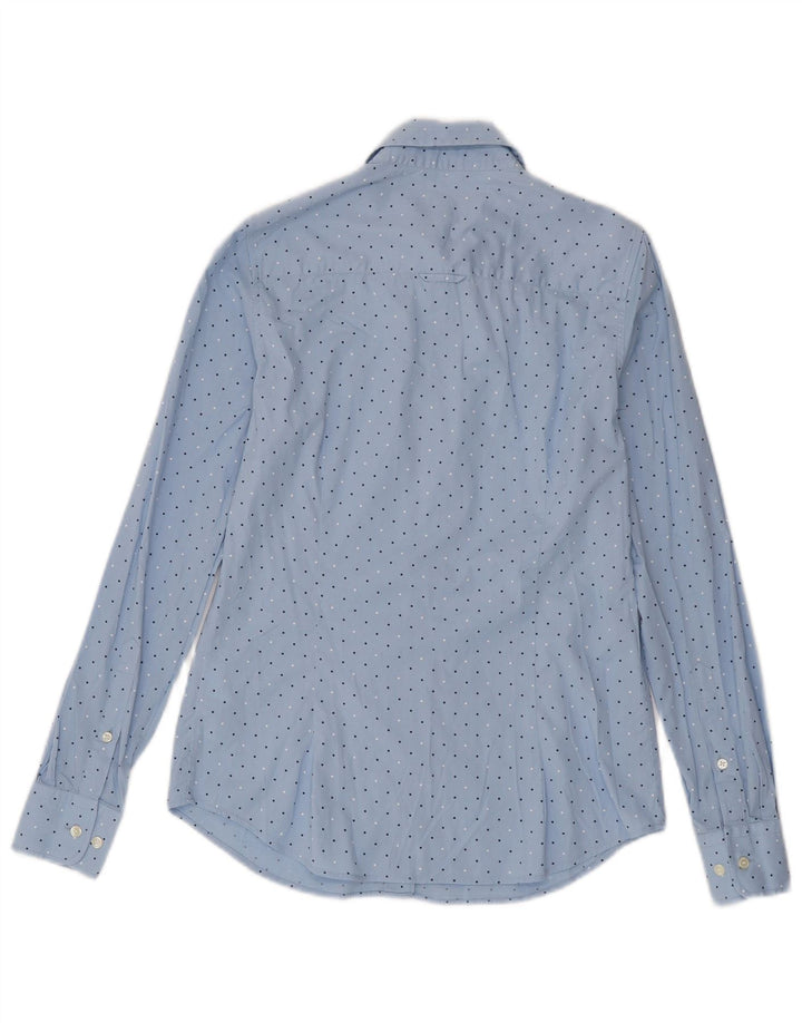 Camisa feminina Gant UK 8 pequena algodão manchado azul