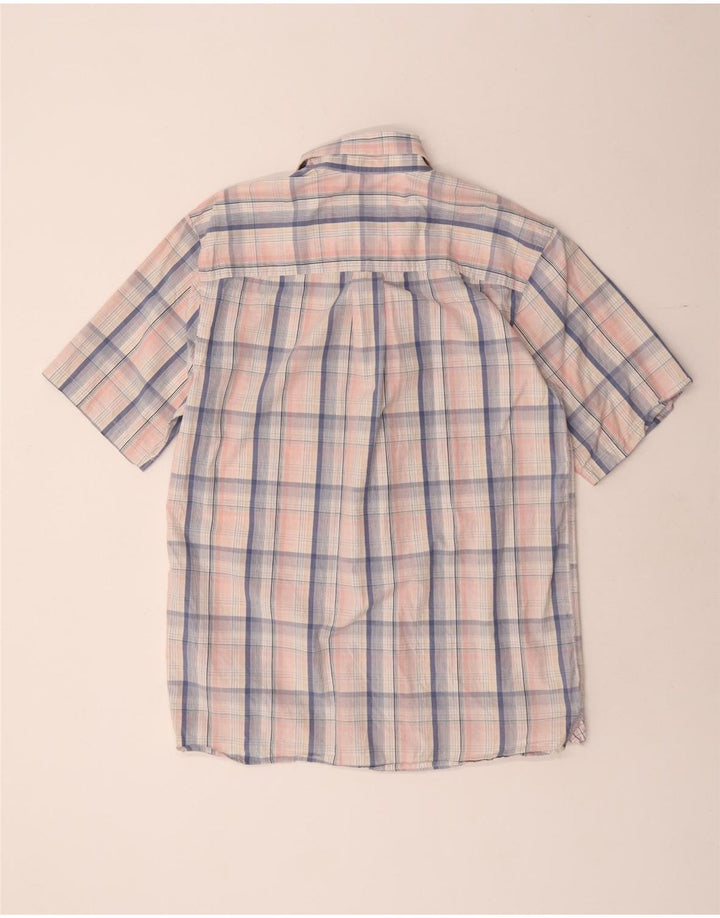 Camisa masculina de manga curta IZOD pequena rosa xadrez de algodão