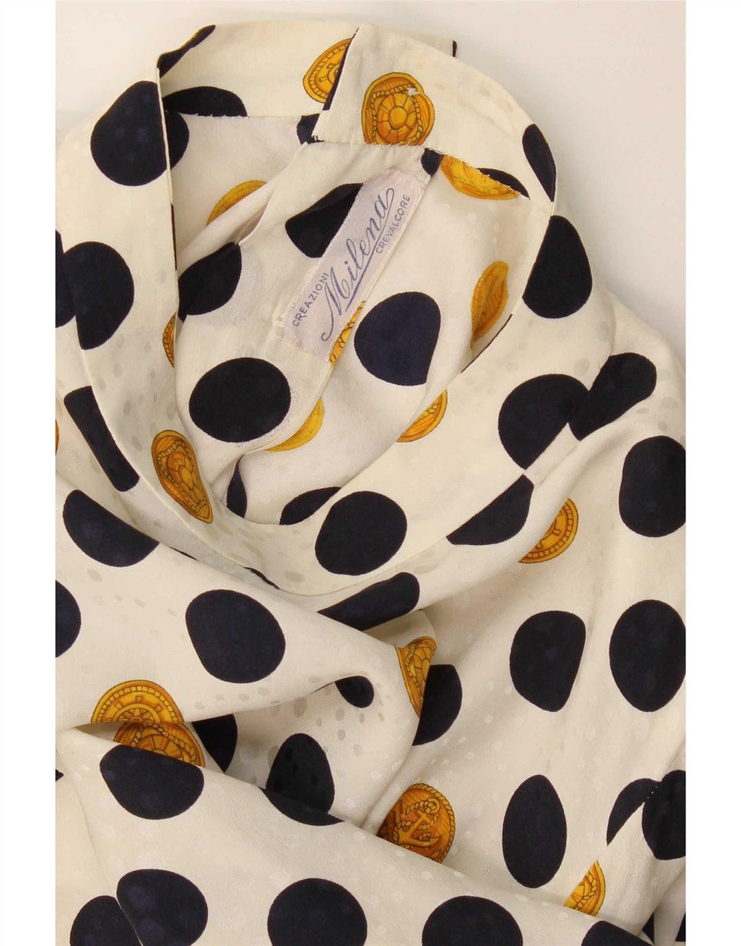 Blusa feminina vintage UK 16 grande bolinha bege