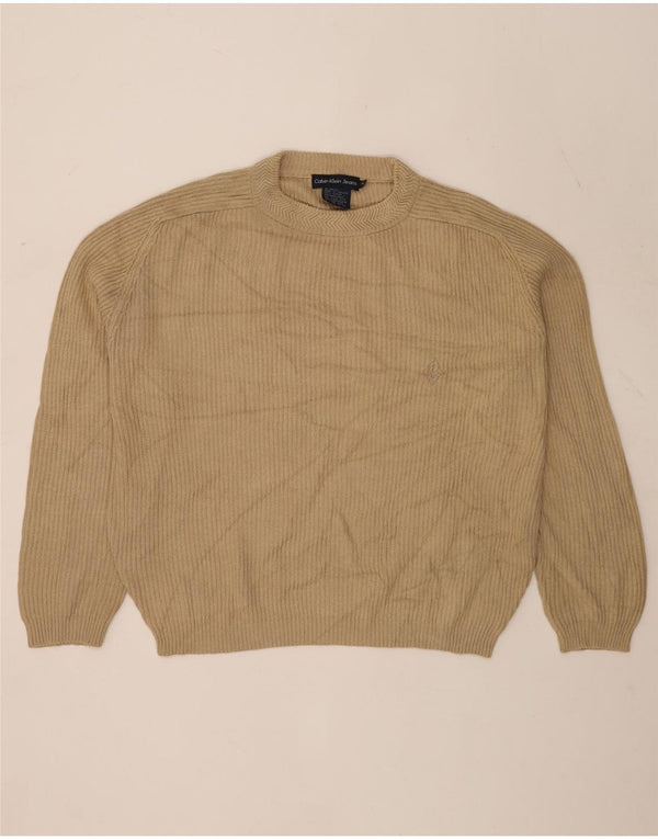 Suéter masculino Calvin Klein Jeans com ajuste solto e gola redonda bege médio