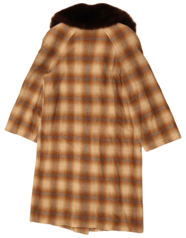 Sobretudo feminino vintage UK 14 xadrez marrom médio