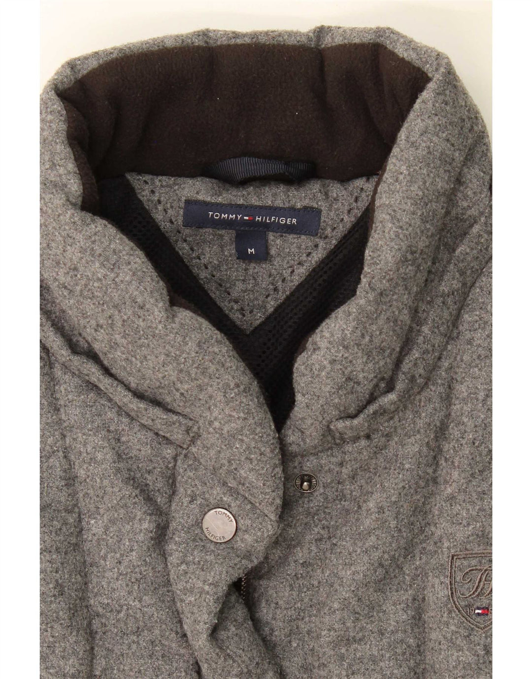 Colete acolchoado feminino Tommy Hilfiger UK 14 lã cinza médio