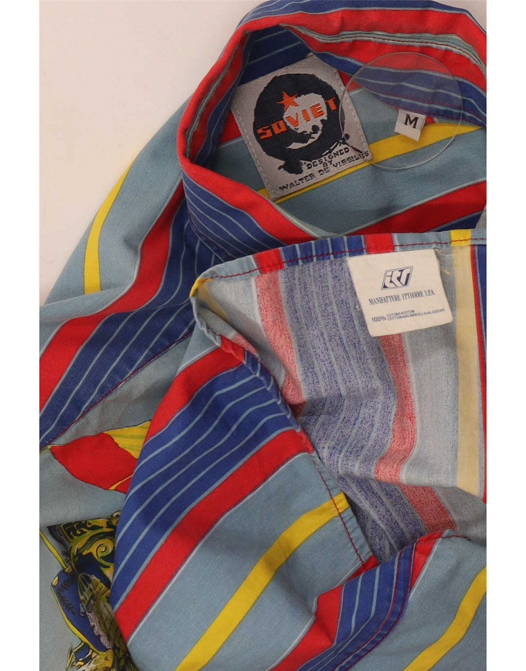 Camisa masculina vintage com corte solto e algodão listrado médio multicolorido