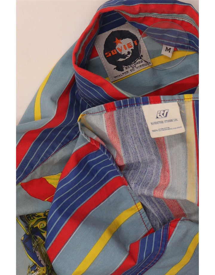 Camisa masculina vintage com corte solto e algodão listrado médio multicolorido