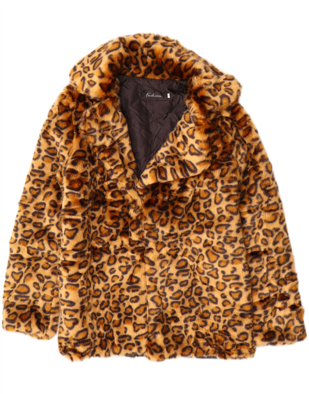 Jaqueta feminina VINTAGE de pele sintética Reino Unido 10 poliéster com estampa animal marrom pequena