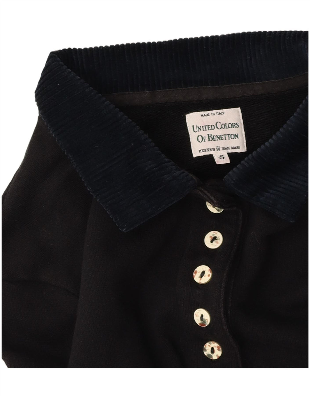 Camisa polo feminina oversized gráfica BENETTON Reino Unido 10 pequena preta