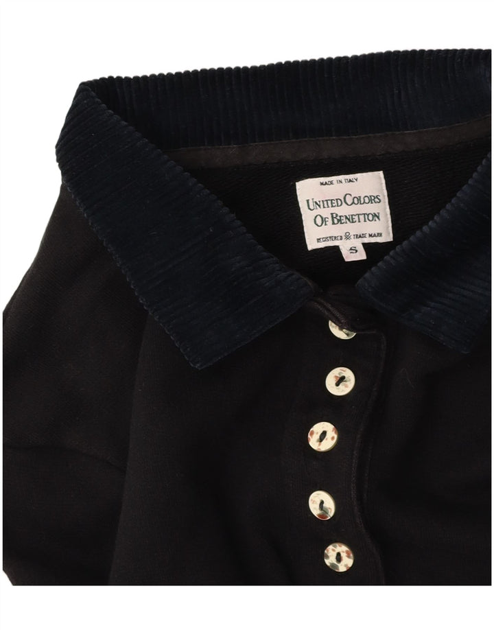 Camisa polo feminina oversized gráfica BENETTON Reino Unido 10 pequena preta